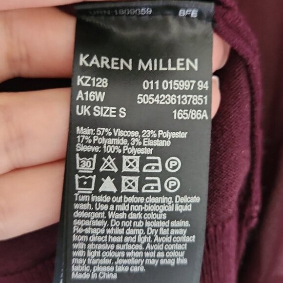 KAREN MILLEN | V-neck Sweater Vest Chiffon Sleeves Burgundy Red Sz S - Picture 7 of 7